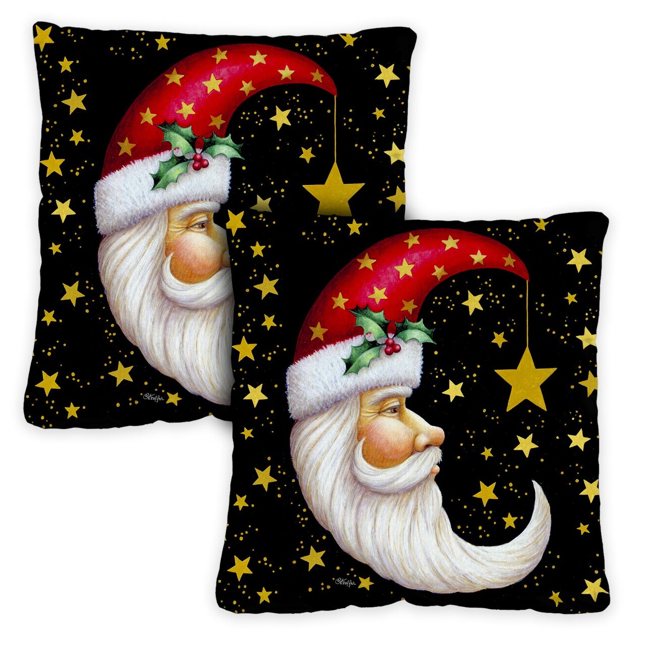 Santa Moon Decorative Christmas Indoor/Outdoor Pillow Cover (set of 2)